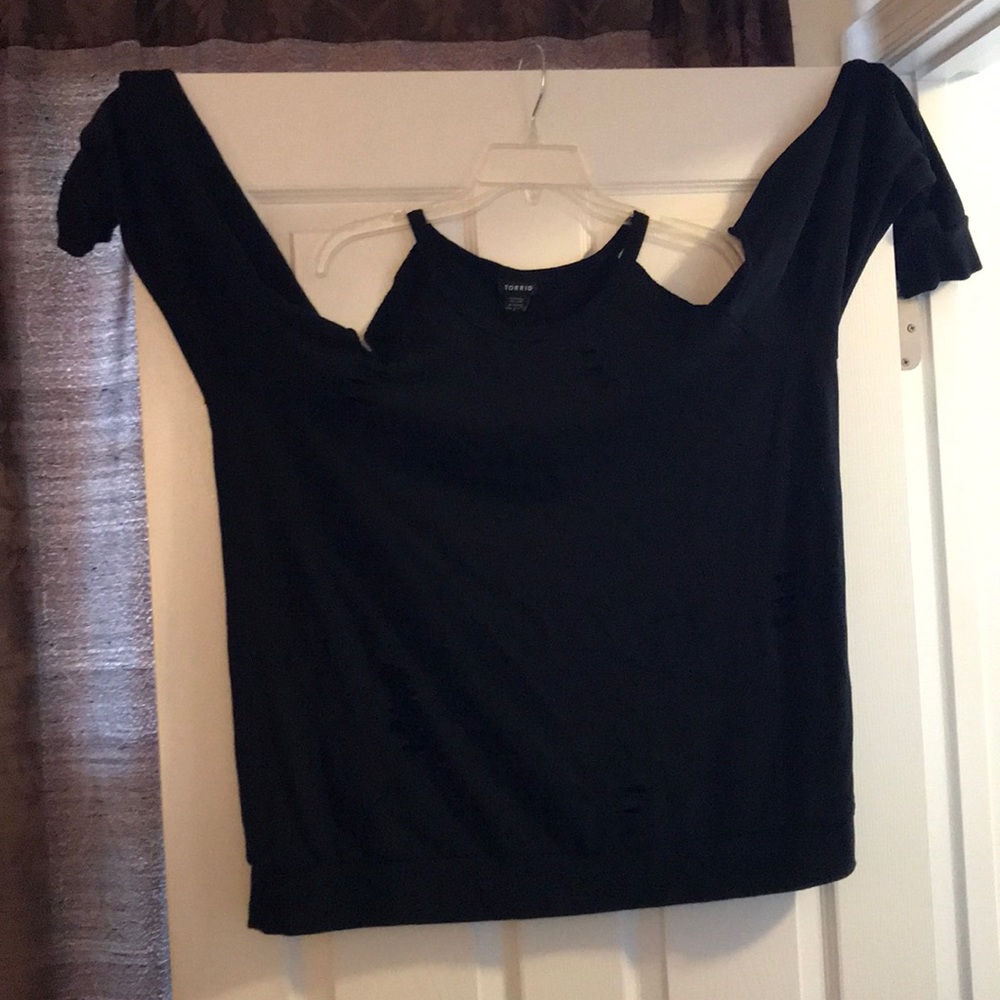 Black Distress off the shoulder sweat shirt